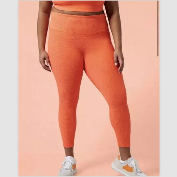 Athleta x Alicia Keys size 1X Jewel Orange Ribbed Elation Tight Leggings NWT - Picture 2 of 14